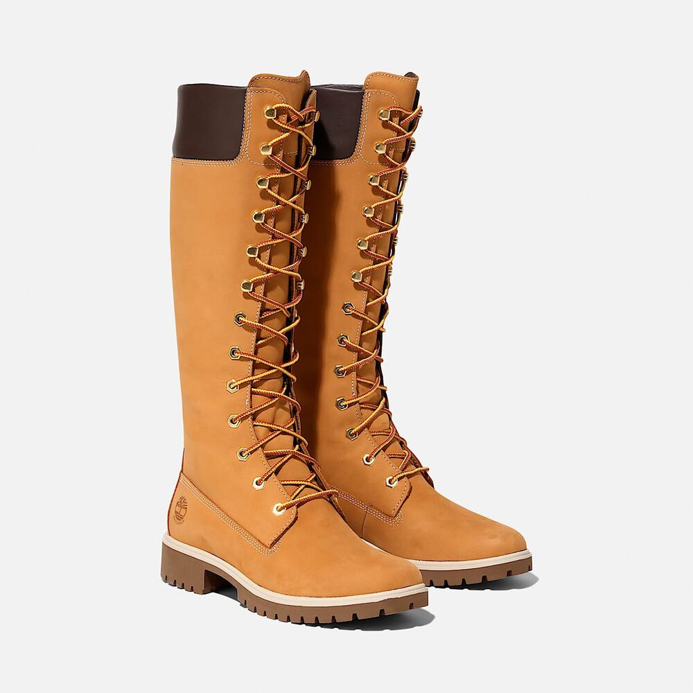 TIMBERLAND WOMEN'S 6 PREMIUM 14 INCH LACE WATERPROOF WHEAT LONG BOOT TB13752R231